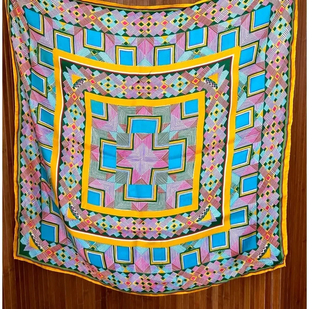Vintage Geometric Abstract Silk Scarf Colorful 26 x 26